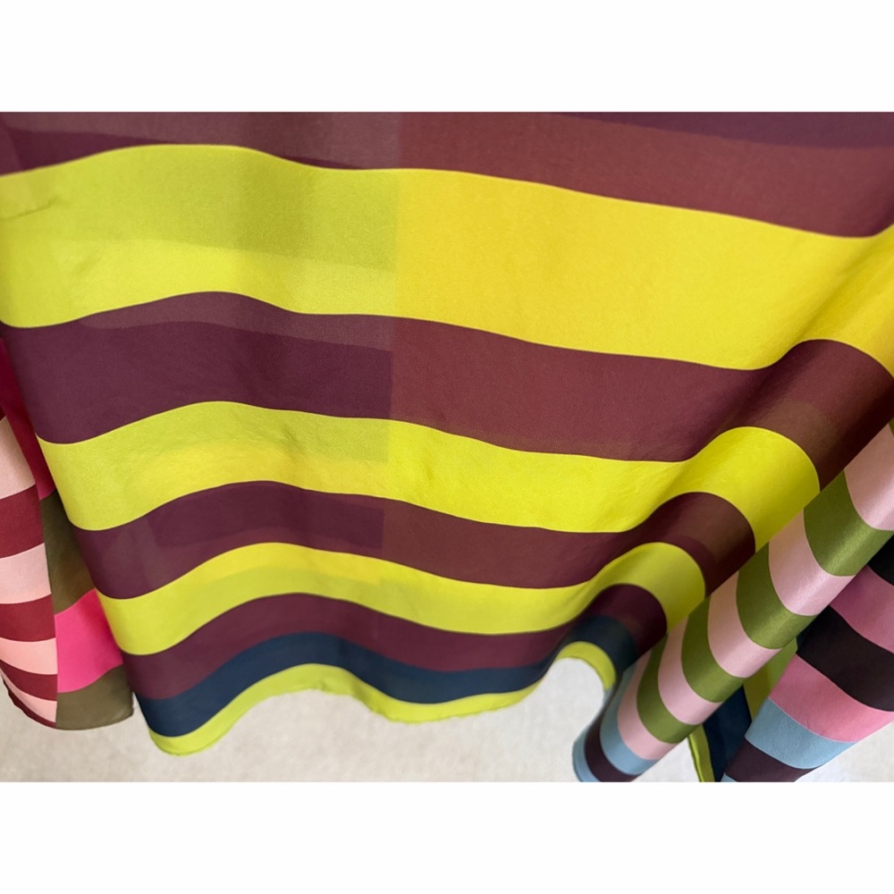 Odeeh Colorful Rainbow Stripe Silk Top Blouse Colorblock Patchwork Rugby 42 - Picture 10 of 16